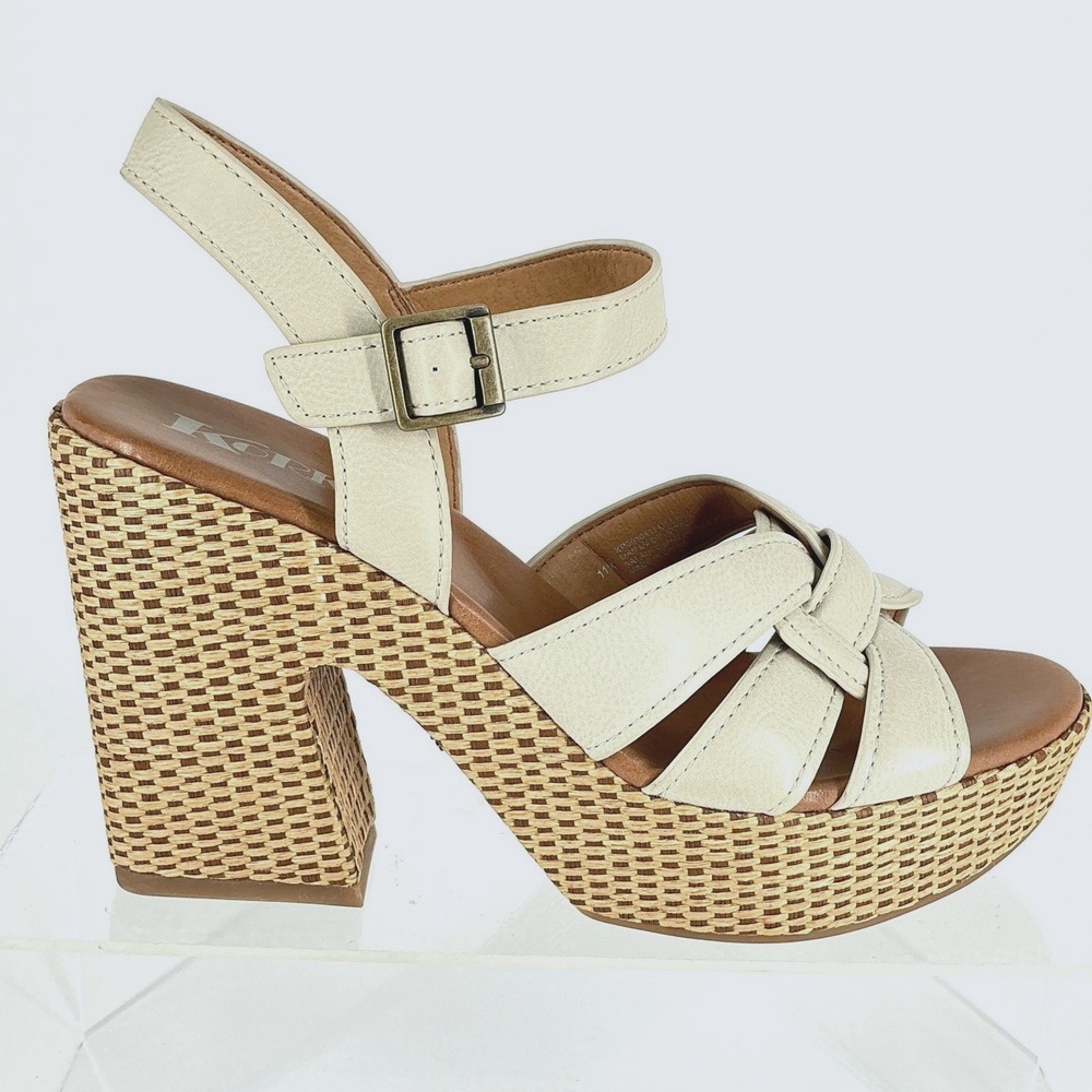 Korks Kork-Ease Size 11 Beige Leather Woven Platform Heel Sandals NEW Dee $140